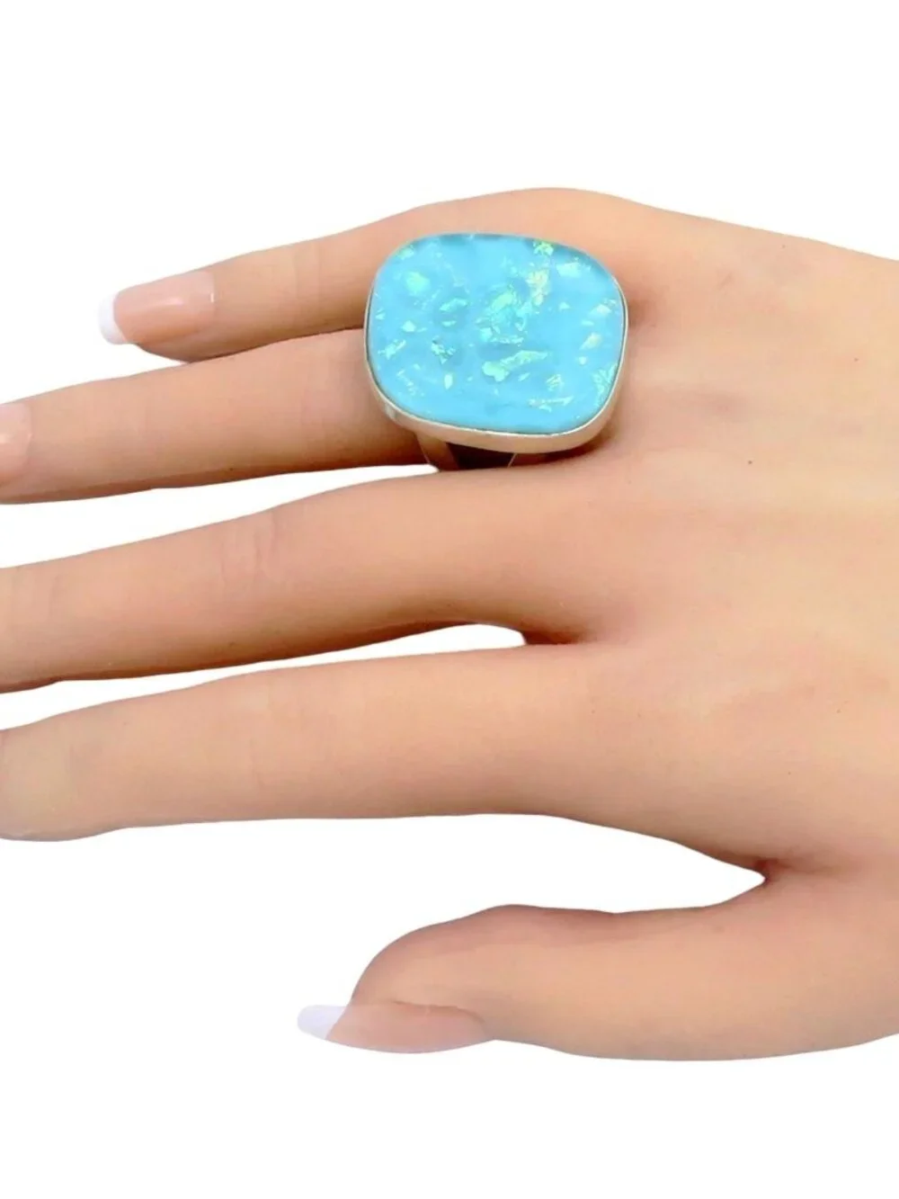 Jay King DTR Sterling Silver Aqua Blue Dichroic Glass Ring Size 7